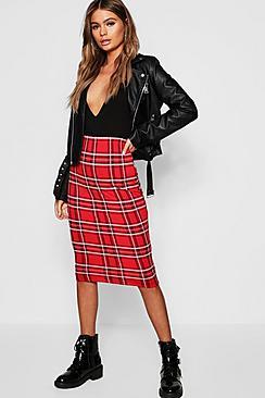 Boohoo Tartan Check Midi Skirt