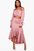 Boohoo Louise Off Shoulder Crop & Frill Maxi Co-ord Rose