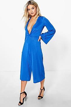 Boohoo Sonia Deep Plunge Culotte Jumpsuit