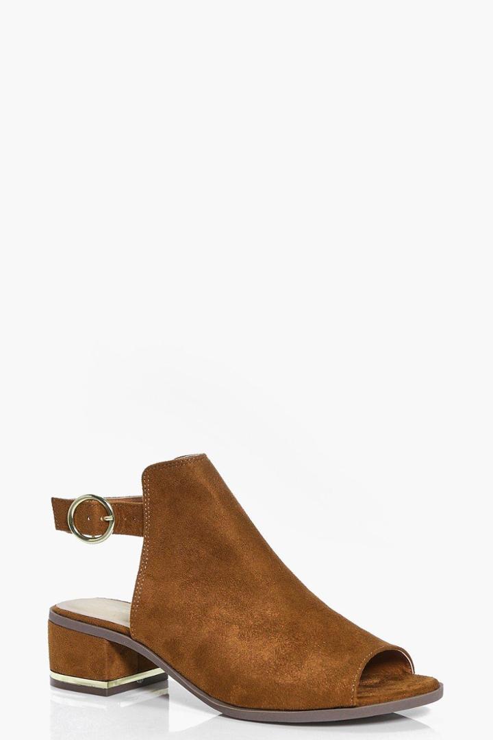 Boohoo Mia Metallic Trim Peeptoe Shoe Boot Tan