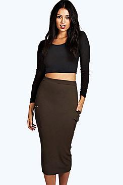 Boohoo Annorah Pocket Side Eyelet Detail Midi Skirt