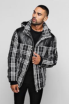 Boohoo Check Contrast Hooded Hand Filled Puffer