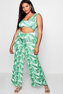 Boohoo Plus Palm Print Jumpsuit