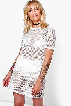 Boohoo Sophia Mesh Short Sleeve Shift Dress