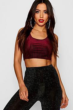 Boohoo Velvet Stripe Burnout Scoop Crop Top