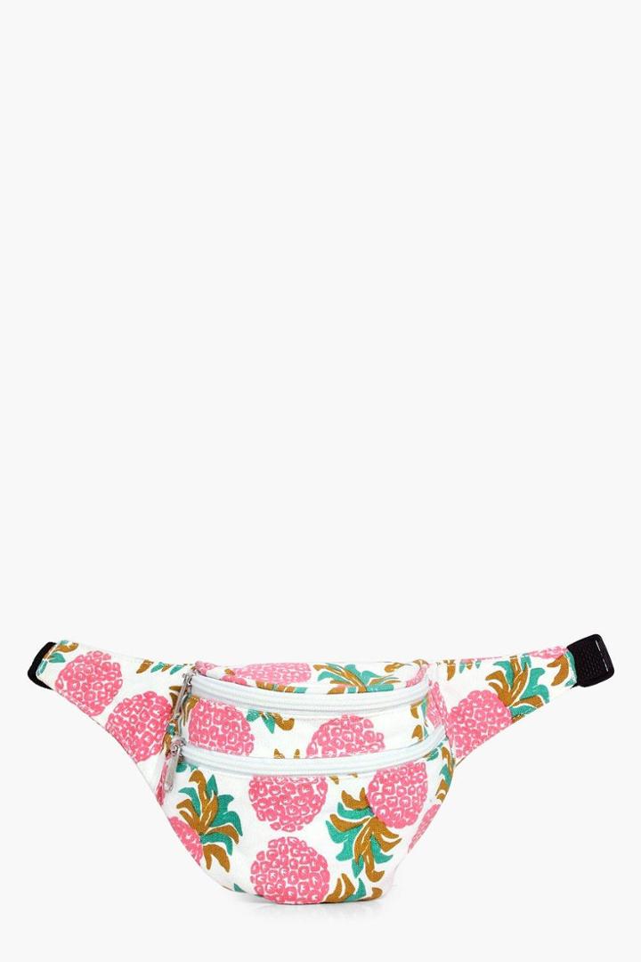 Boohoo Ava Pineapple Print Bumbag Cream