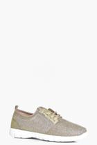 Boohoo Sophie Glitter Jersey Lace Up Trainer Gold