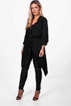 Boohoo Plus Daisy Belted Waterfall Duster Coat