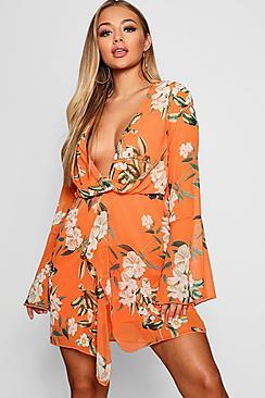 Boohoo Annabel Chiffon Wrap Floral Print Shift Dress