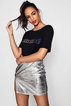 Boohoo Libby Liberte Multi Colour Slogan Tee