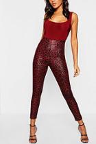 Boohoo Red Leopard Wet Look High Waist Legging