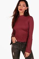 Boohoo Petite Rib Turtle Neck Zip Detail Top