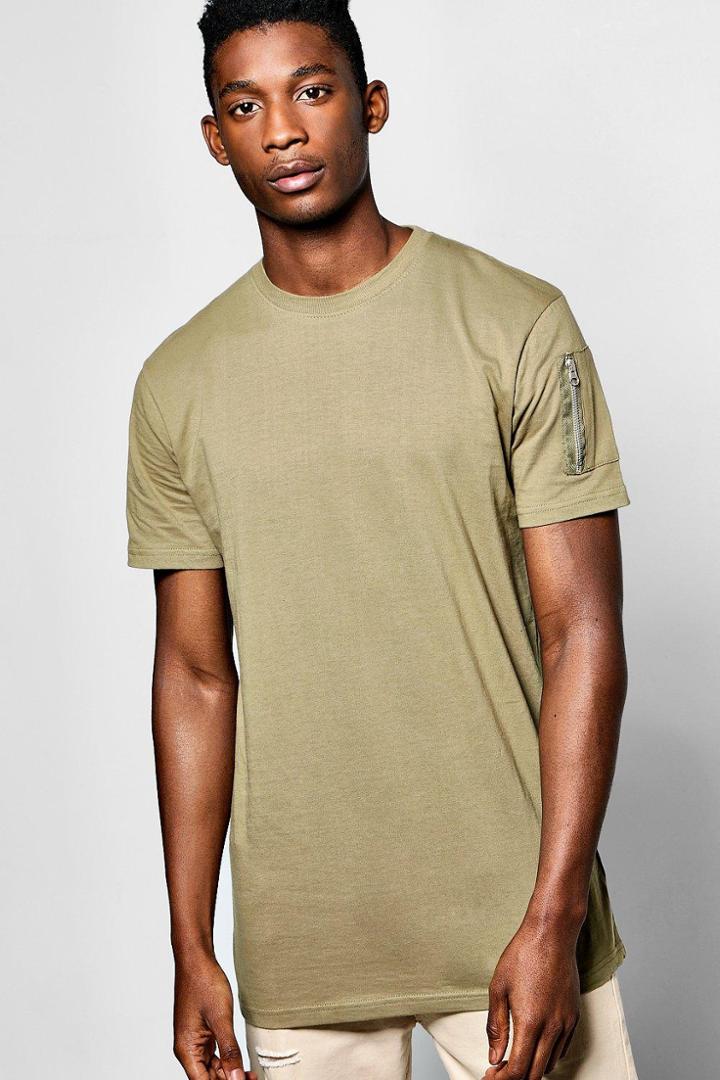 Boohoo Longline Ma1 T Shirt Khaki