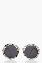Boohoo Holly Glitter Frame Round Sunglasses Black