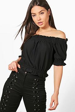 Boohoo Sophie Textured Off The Shoulder Crop