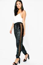 Boohoo Paola Mesh Panel Velvet Joggers Black