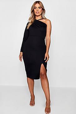 Boohoo Plus Katy Spllit Front Asymmetric Midi Dress