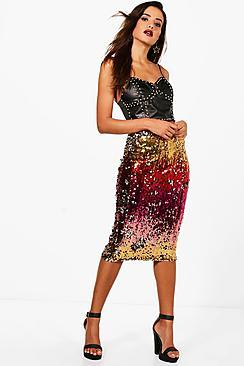 Boohoo Imogen Ombre Sequin Midi Skirt