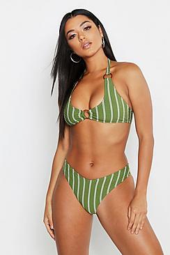 Boohoo Pinstripe Ring Detail Triangle Bikini