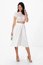 Boohoo Natasha Lace Crop & Full Midi Skirt Co-ord Set Ivory