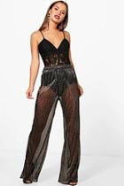 Boohoo Petite Laurie Pleated Metallic Wide Leg Trouser