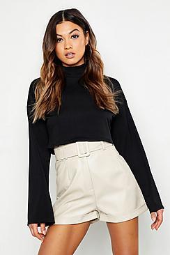Boohoo Basic Funnel Neck Rib Crop Top