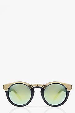 Boohoo Katie Gold Half Frame Round Sunglasses