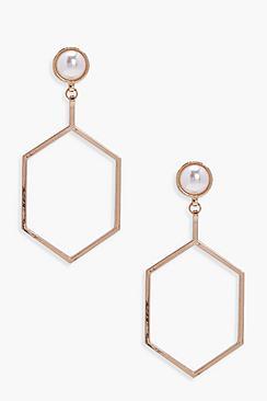 Boohoo Jessica Pearl Geo Hexagon Earrings