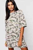 Boohoo Camo Print T-shirt Dress