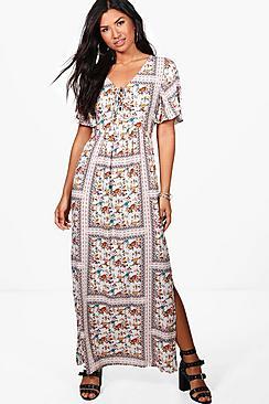 Boohoo Molly Vintage Floral Lace Up Maxi Dress