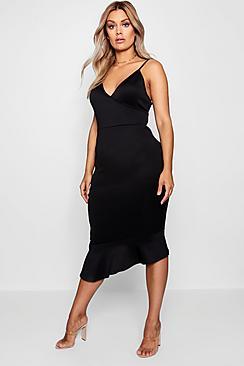 Boohoo Plus Maya Wrap Front Asymmetric Hem Midi Dress