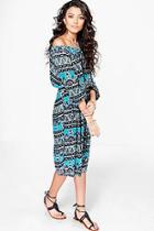 Boohoo Jasmine Paisley Off The Shoulder Midi Dress