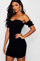 Boohoo Tina Offf The Shoulde Frill Detail Bodycon Dress