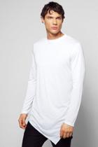 Boohoo Long Sleeve Longline Asymmetric T Shirt White