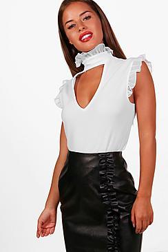 Boohoo Petite Diana Frill Detail Crepe Top