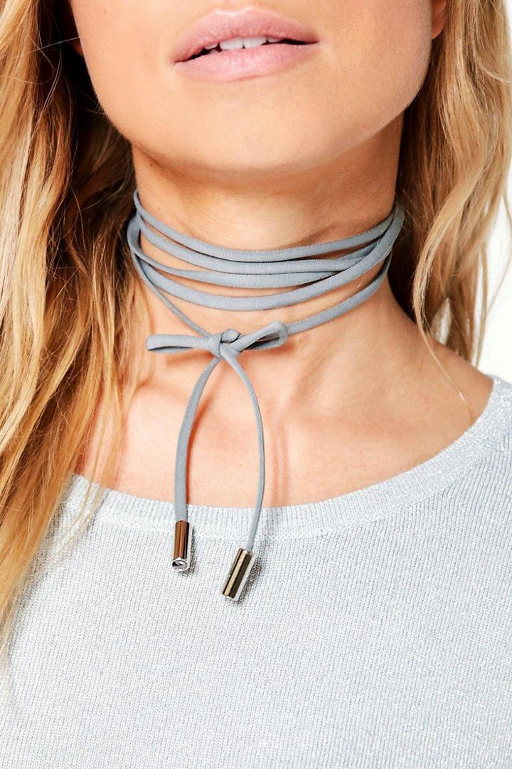 Boohoo Plus Maya Tie Cord Choker Grey