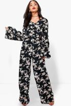 Boohoo Ruby Floral Crop And Trouser Co-ord Black