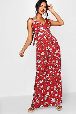 Boohoo Ava Floral Ruffle Plunge Tie Back Maxi Dress
