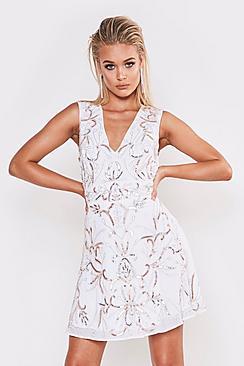 Boohoo Premium Hand Embellished V Neck Skater Dress