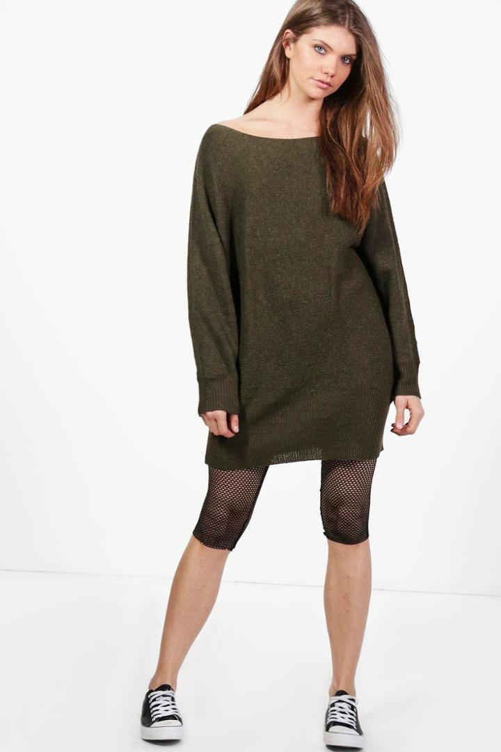 Boohoo Annabel Slouchy Jumper Dress Khaki