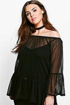 Boohoo Plus Rebecca Bardot Frill Hem Mesh Top