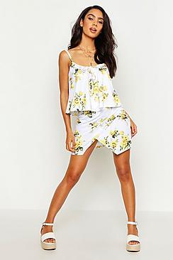 Boohoo Floral Ruffle Detail Cami & Wrap Mini Skirt Co-ord