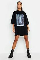 Boohoo Paris Print 3/4 Sleeve Oversized T-shirt Dress