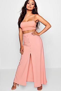 Boohoo Petite Button Through Split Maxi Skirt
