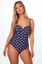 Boohoo Plus Penny Flamingo Print Bathing Suit Multi