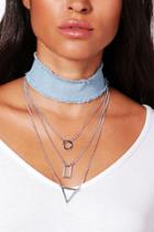 Boohoo Amy Denim Choker & Geo Layered Necklace Set Silver
