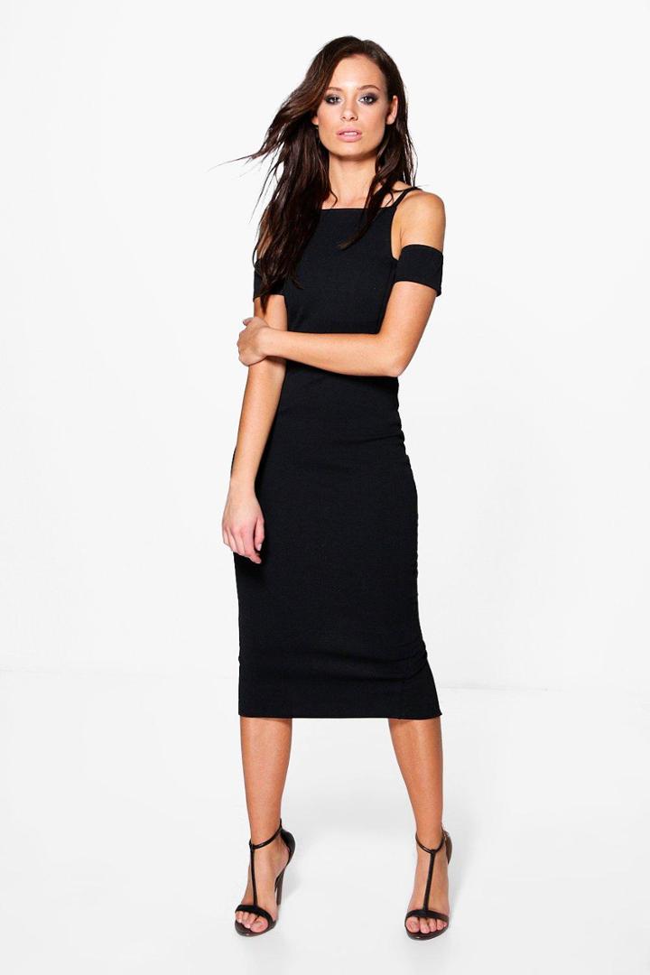 Boohoo Yvonne Square Neck  Midi Dress Black