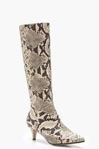 Boohoo Snake Low Heel Knee Boots