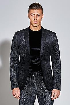 Boohoo Premium Skinny Snakeskin Velour Blazer