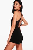 Boohoo Bryony Crochet Back Playsuit Black